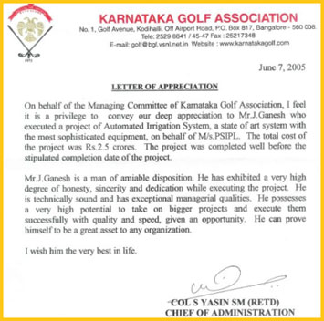 KARNATAKA GOLF ASSOCIATION APPRAISAL